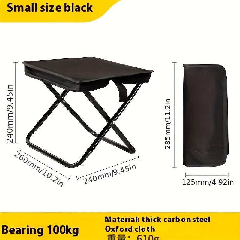 Durable Metal Portable Folding Stool for Camping, Fishing, Travel, Black