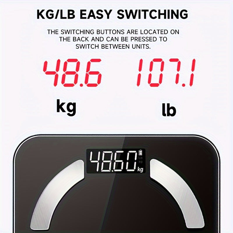 LCD displeyli raqamli hammom tarozi, 181.44 KG sig'im, tana tahlili, mushak va namlik, mobil ilova bilan ulanish, batareya bilan ishlaydi (batareyalar kiritilmagan).