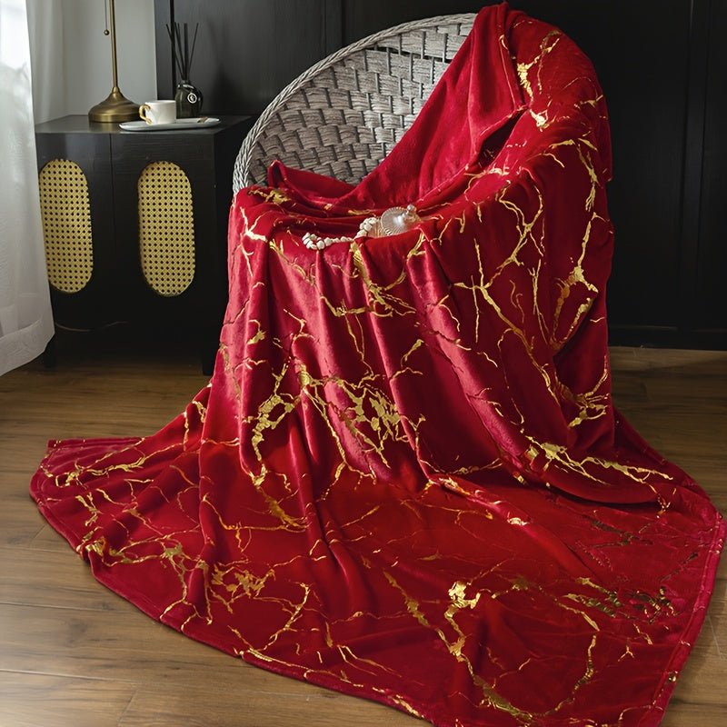 Bronzing Marble Print Flannel Blanketi - 1 Dona, Yumshoq va Issiq O'rash Blanketi, Uxlash, Divan, Sofada, Ofisda, Yotoqda, Kampingda va Sayohatda foydalanish uchun