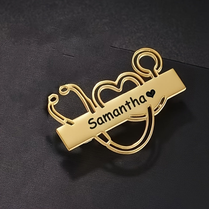 Stainless Steel Nameplate Brooch for Medical Professionals Engraved Elegant Jewelry