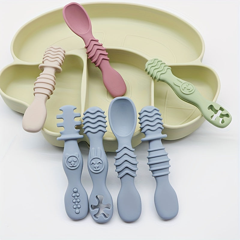 Baby Silicone Feeding Set with 2 Spoons and 2 Forks for Soft Feeding and Training