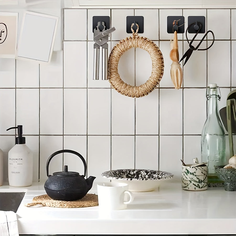 Black Stainless Steel Matte Towel Hooks Heavy Duty Adhesive Bathroom Kitchen Robe No Punching