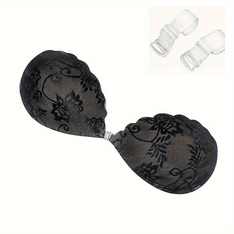 Lace Push Up Bra Wireless Invisible Straps Silicone Nipple Covers