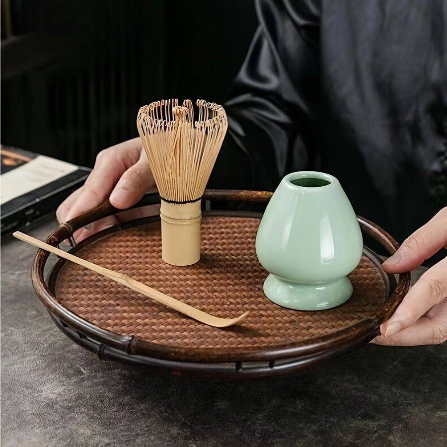 Juego de té Matcha japonés con batidor de bambú, vertedor de cerámica y cucharón