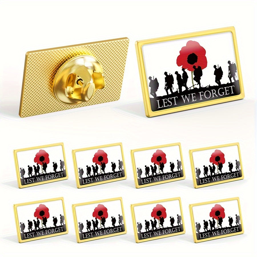 Set of 10 Patriotic Soldier Memorial Brooches Alloy Non-Woven Fabric Quirky Pins