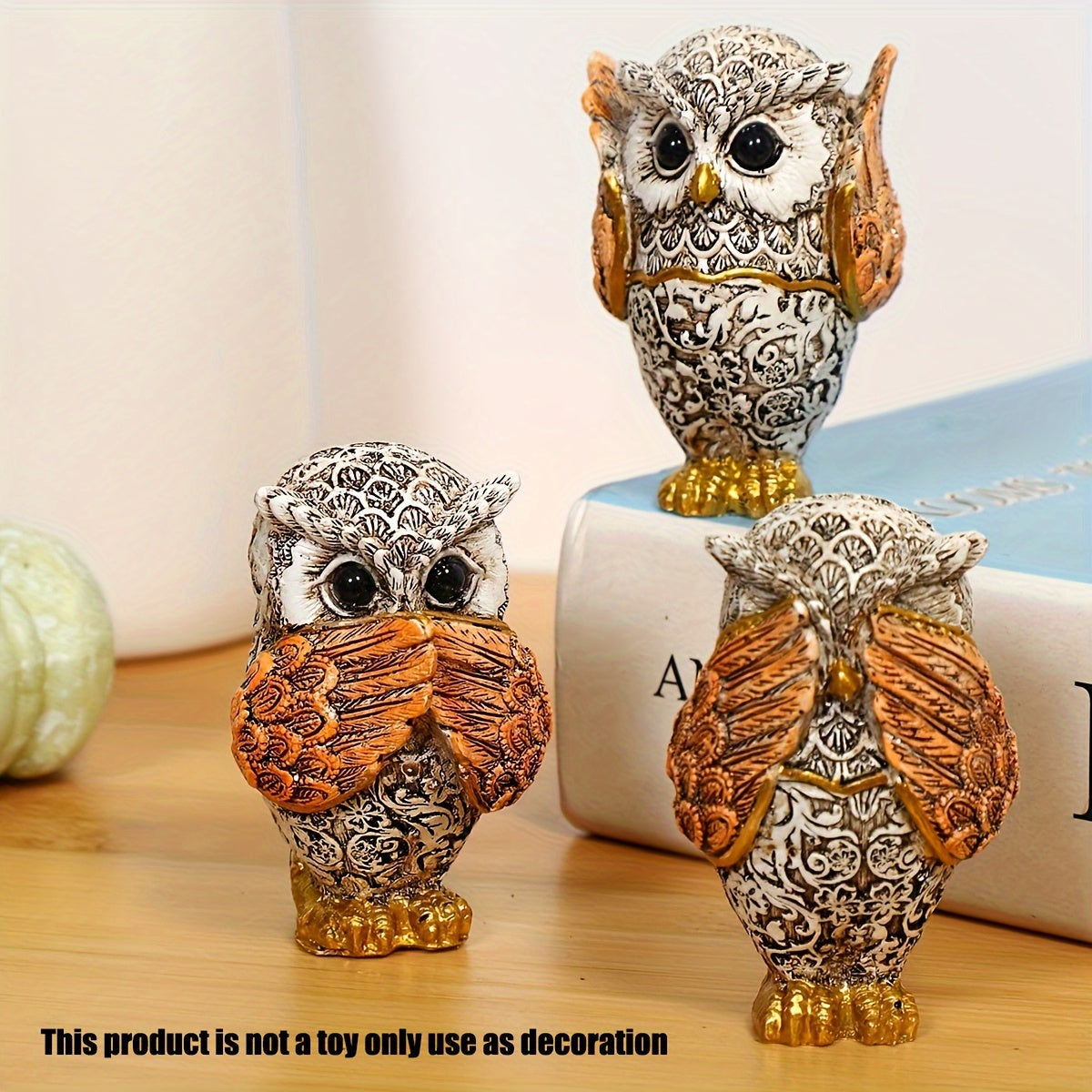 Owl Figurine Set See No Evil Hear No Evil Speak No Evil Home Office Decor