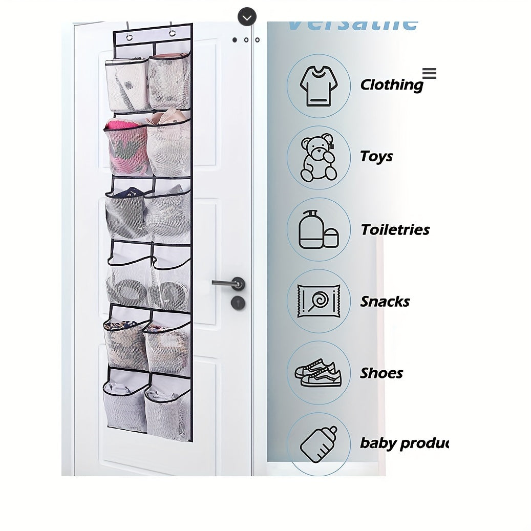 Hanging Fabric Storage Bags with 12 Pockets Wall-Mounted Mesh Pouches for Clothes Toys Snacks Shoes