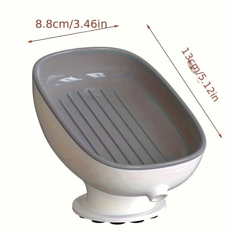 Suction Cup Soap Dish White Plastic No-Drill Bathroom Countertop Drainage