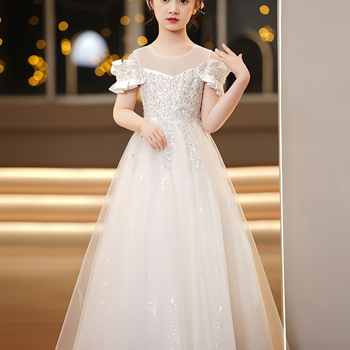 Girls Light Pink Princess Dress Sleeveless Ruffle Tulle Skirt for Pageants Weddings and Performances