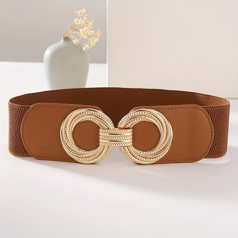 Женский широкий эластичный пояс с двойной спиральной пряжкой-кольцом для платьев и пальто