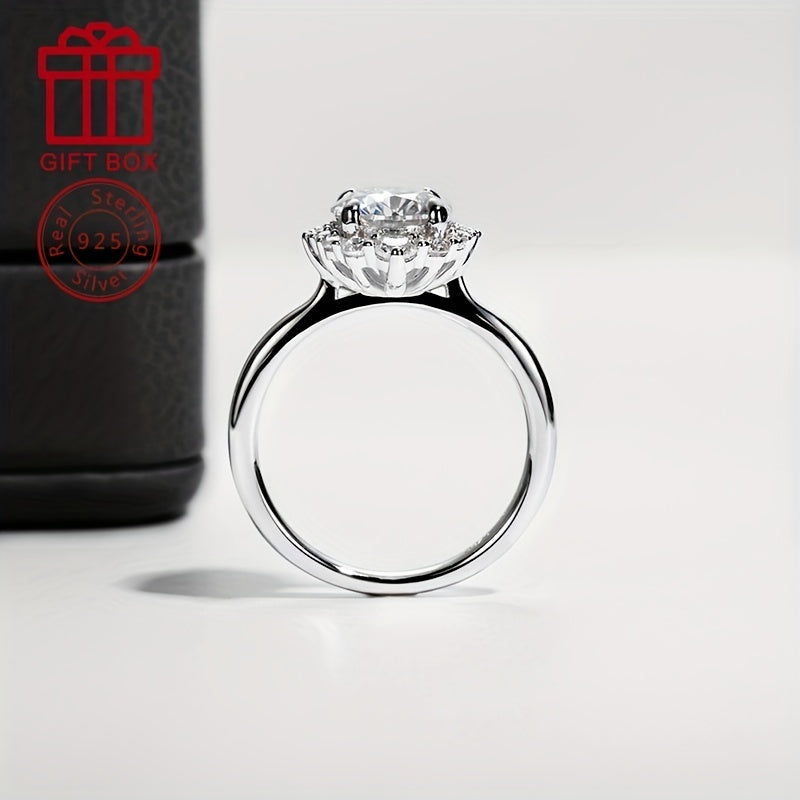 Women's Silver Ring with 2ct Moissanite 8mm Round Stone and 3.75g