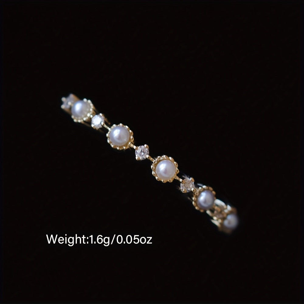 Sterling Silver Ring for Women Minimalist Pearl Zirconia Gold-Plated Jewelry