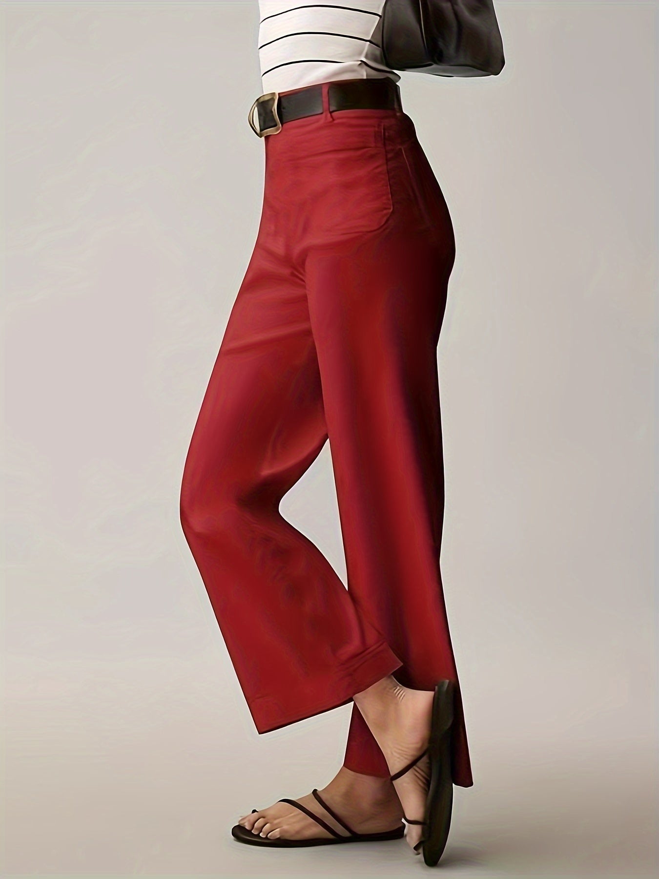 Women's Casual Straight Leg Jeans High Stretch Denim Solid Color All-Season Woven Pants