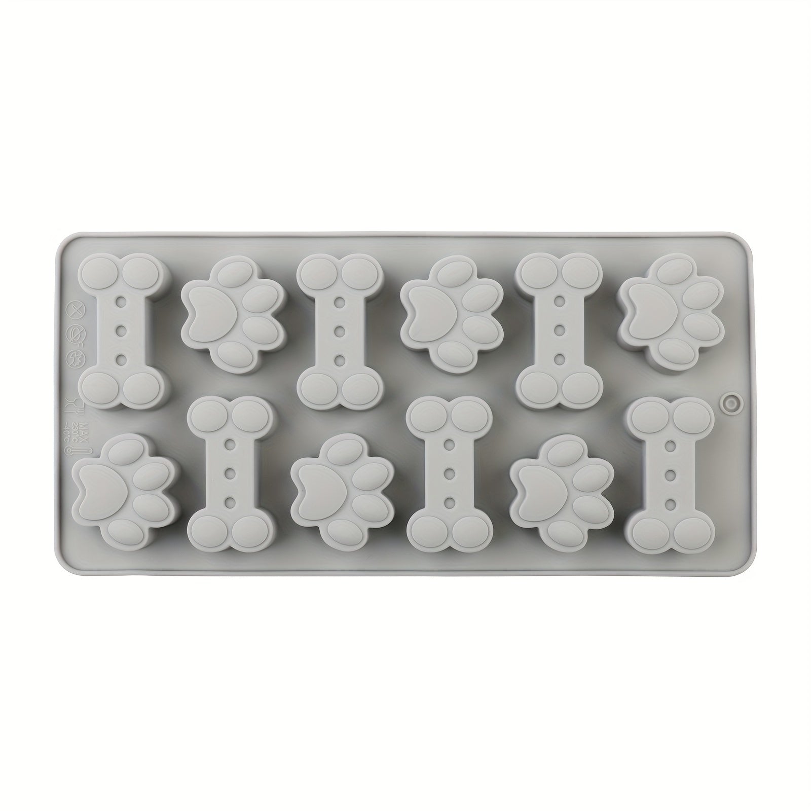 Silicone Dog Treat Mold Non-Stick Flexible Bone Paw Print Pink Blue Gray for Biscuits Ice Cubes Chocolate
