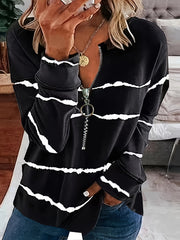 Sudadera de manga larga con bloques de color a rayas para mujer talla grande