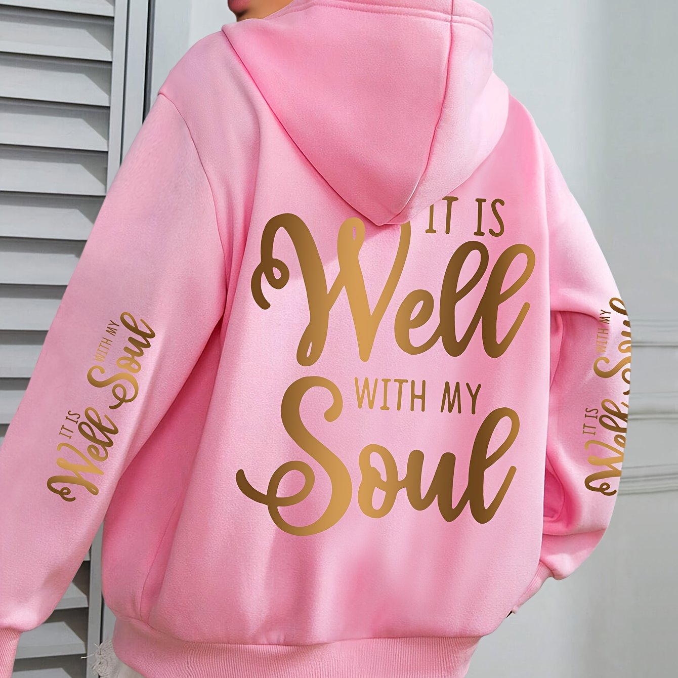 Plus Size Hooded Sweatshirt with Gold Lettering Oversized Fall Winter Cozy