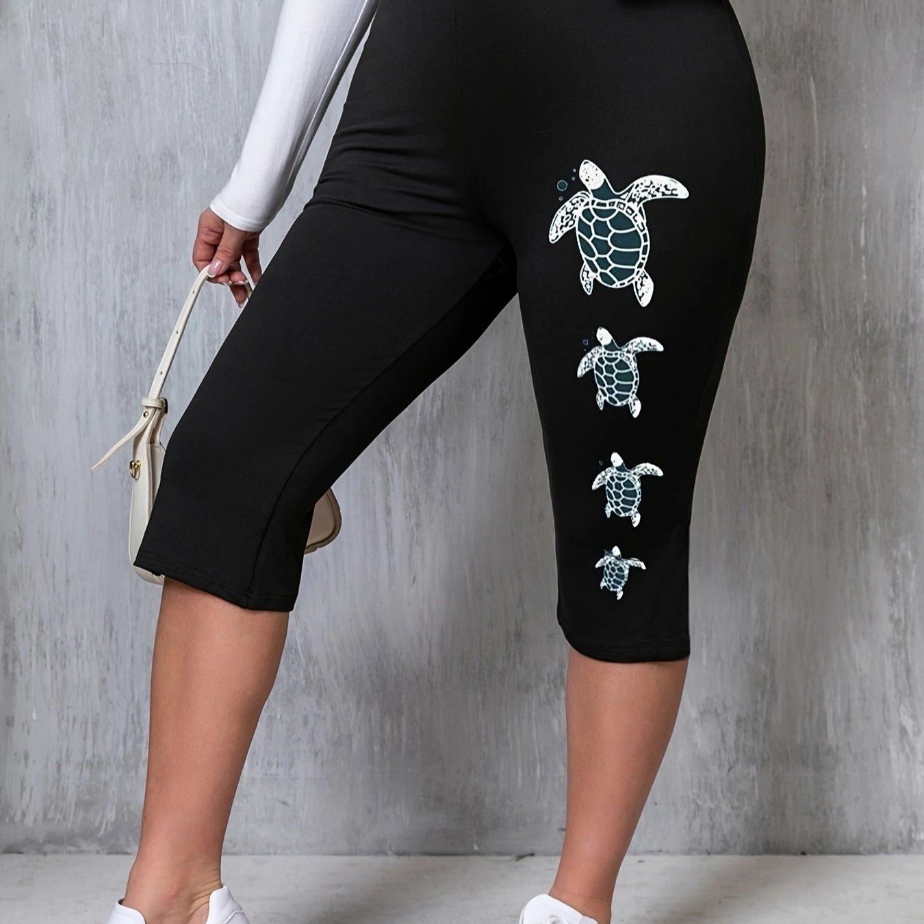 Plus Size Women's Turtle Print Casual Leggings