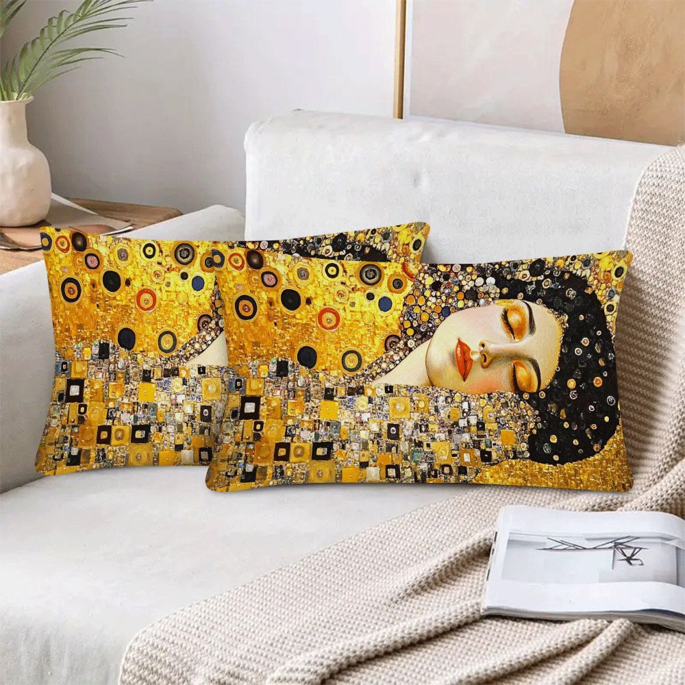 Set of 2 Gustav Klimt Kiss Abstract Oil Painting Pillow Covers 50.8x30.48cm for Sofa Bedroom Decor