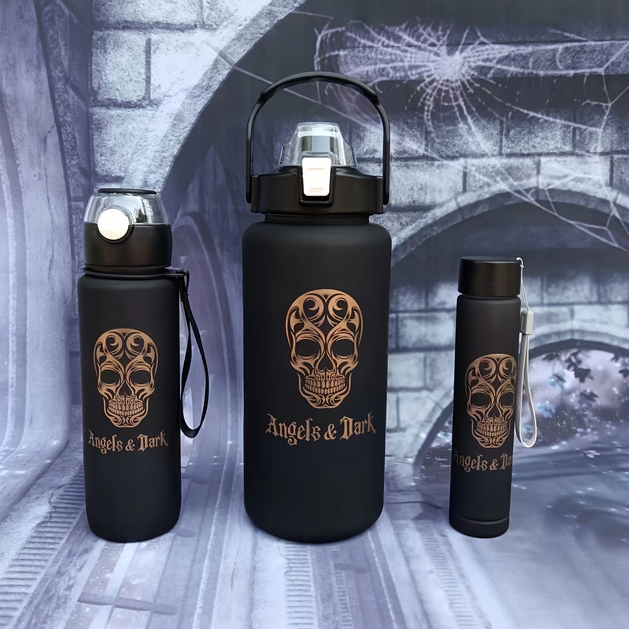 Dark Skull and Angel Water Bottles 300ml 700ml 2000ml Leak-Proof Durable