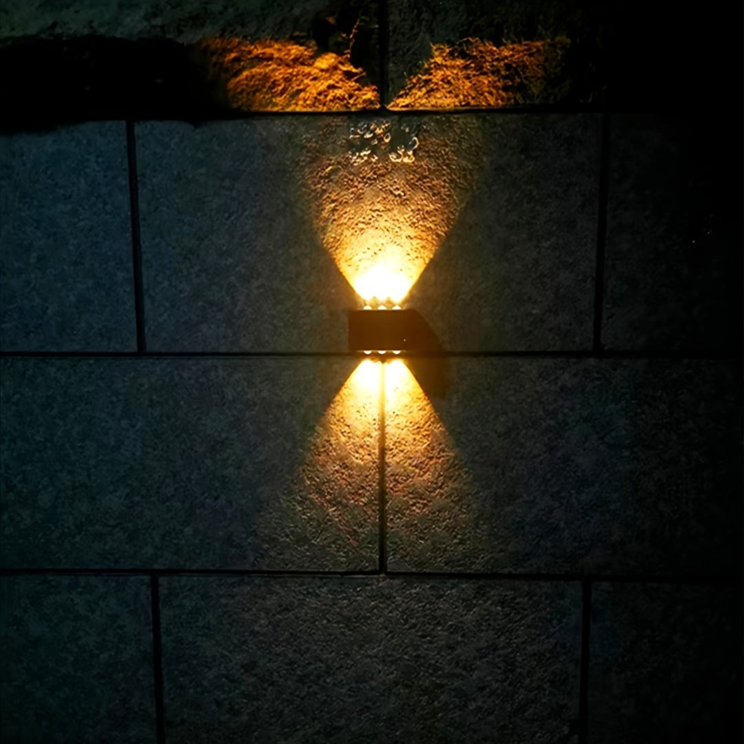 Aplique de pared solar con 6 LED de luz cálida, iluminación decorativa exterior, pantalla de acrílico, carcasa de plástico similar a metal