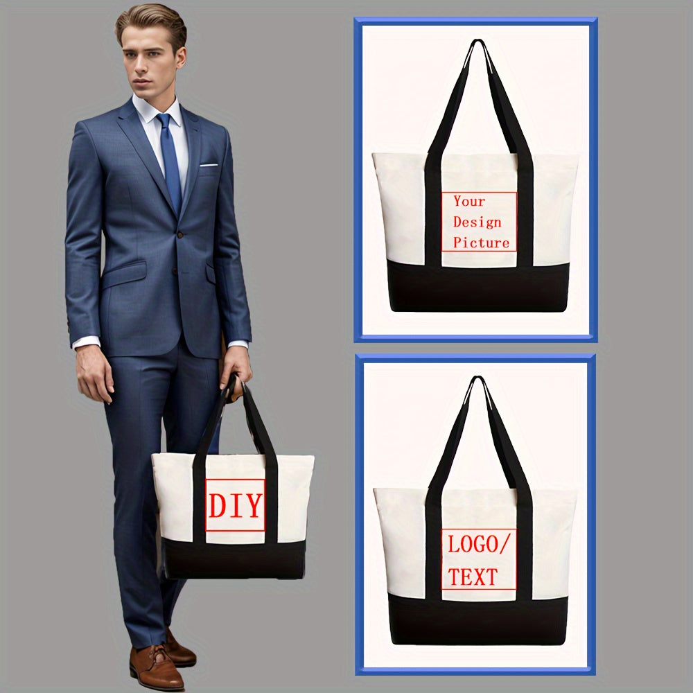 Personalized Canvas Handbag with DIY Photo and Text Customization for Shopping and Beach