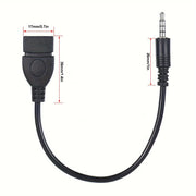 Adaptador de 3.5 mm macho a USB 2.0 para coche, convertidor de audio para reproducción de música