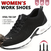 Women's Steel Toe Work Shoes Breathable Anti-Smash Safety Shoes Black