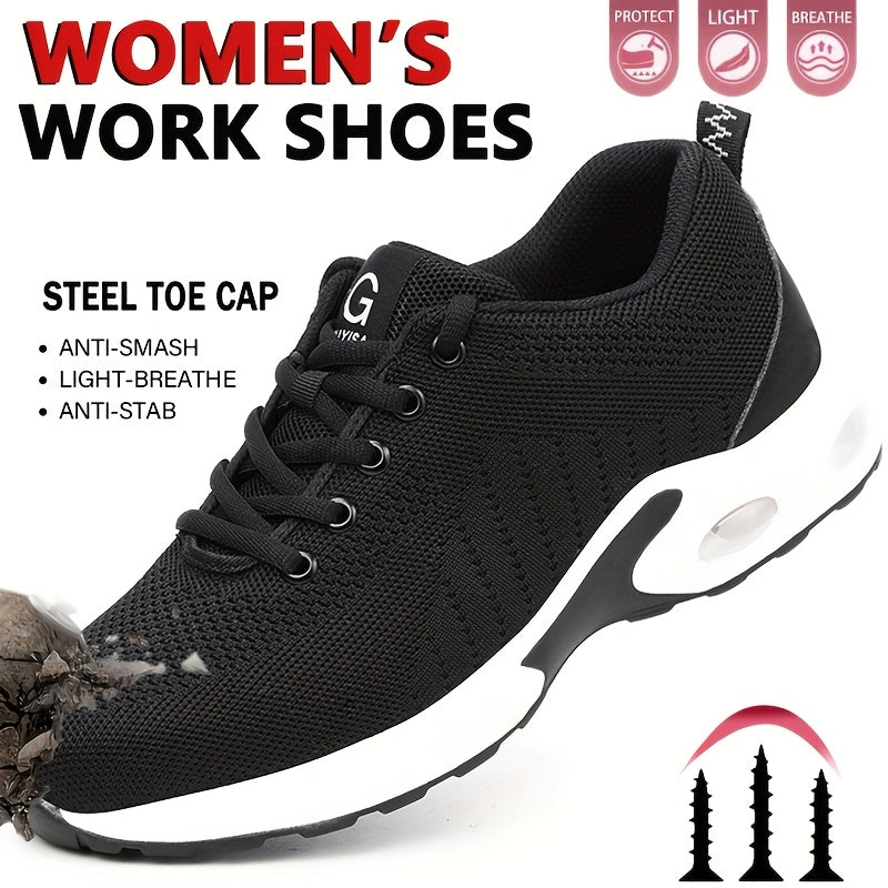 Women's Steel Toe Work Shoes Breathable Anti-Smash Safety Shoes Black