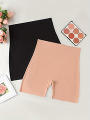2-Pack High-Waisted Shapewear Shorts Solid Color Nylon Body Shaper Pants