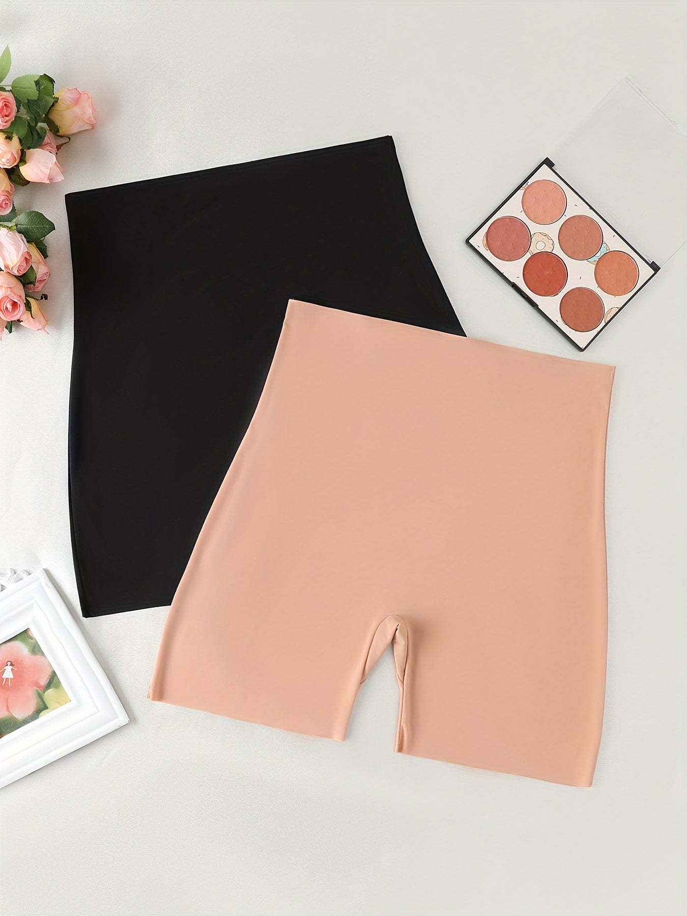 2-Pack High-Waisted Shapewear Shorts Solid Color Nylon Body Shaper Pants