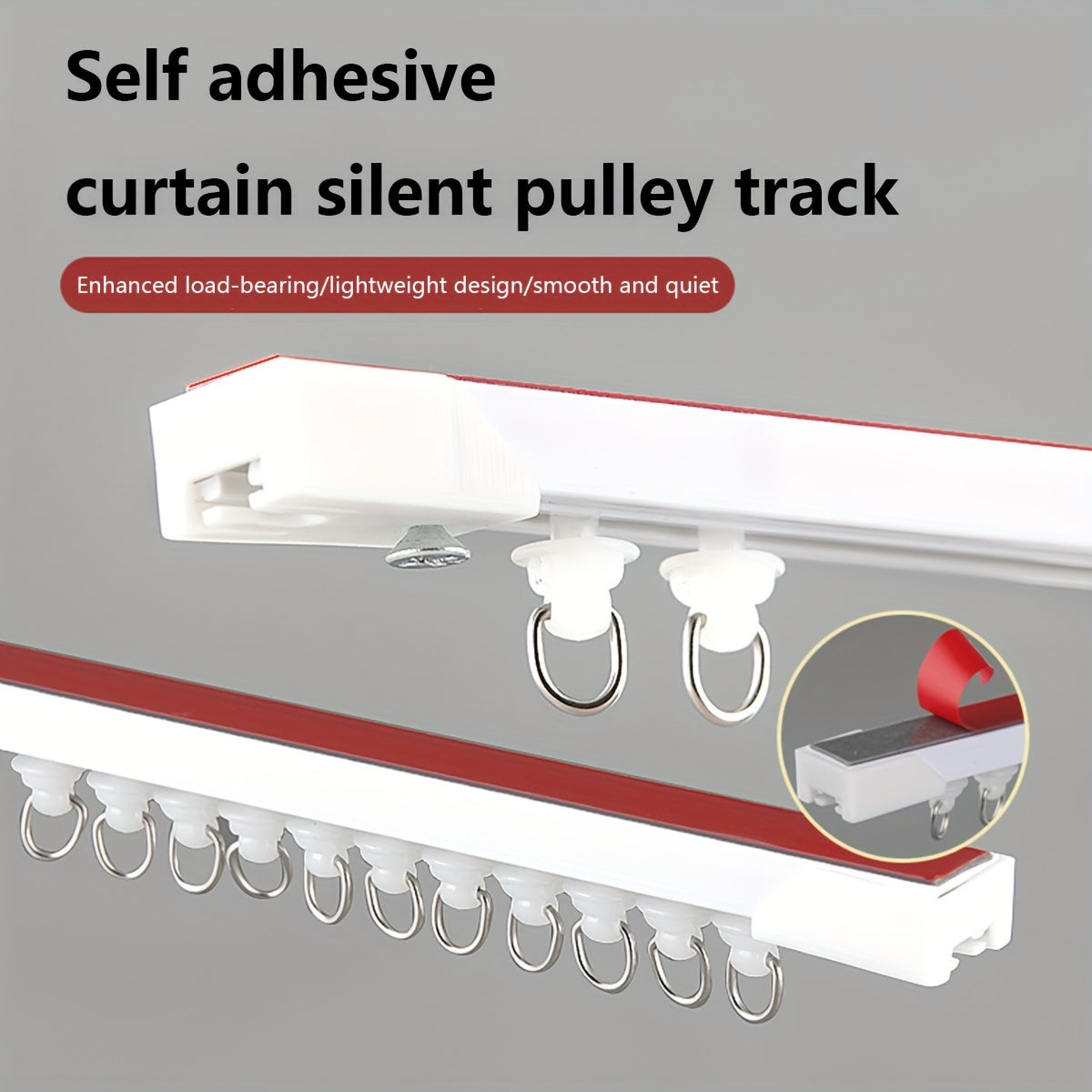 Drill-Free Curtain Track with Strong Adhesive and Silent Sliding for Bathrooms and Dorms