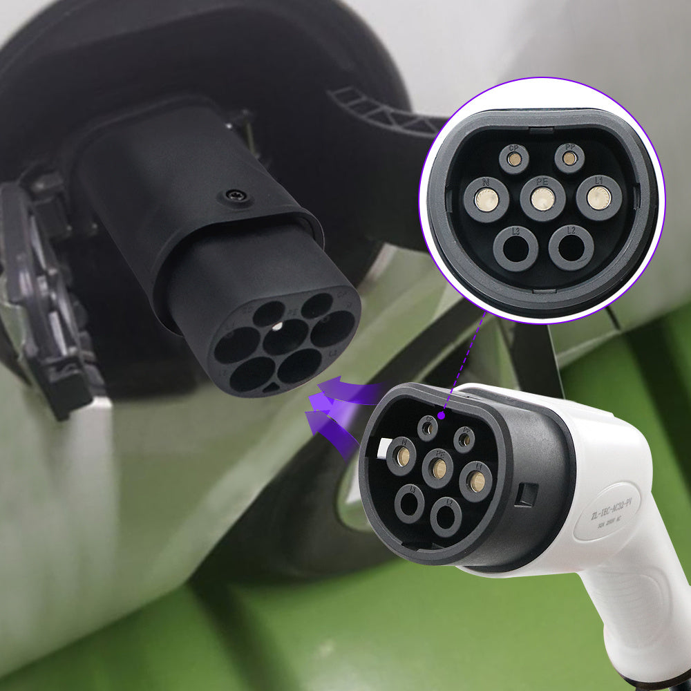 Electric Vehicle Charging Adapter Type 2 to Type 1 for 32A Vehicles