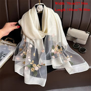 Women's Travel Scarf Flower Embroidered Sun Protection Lightweight Breathable