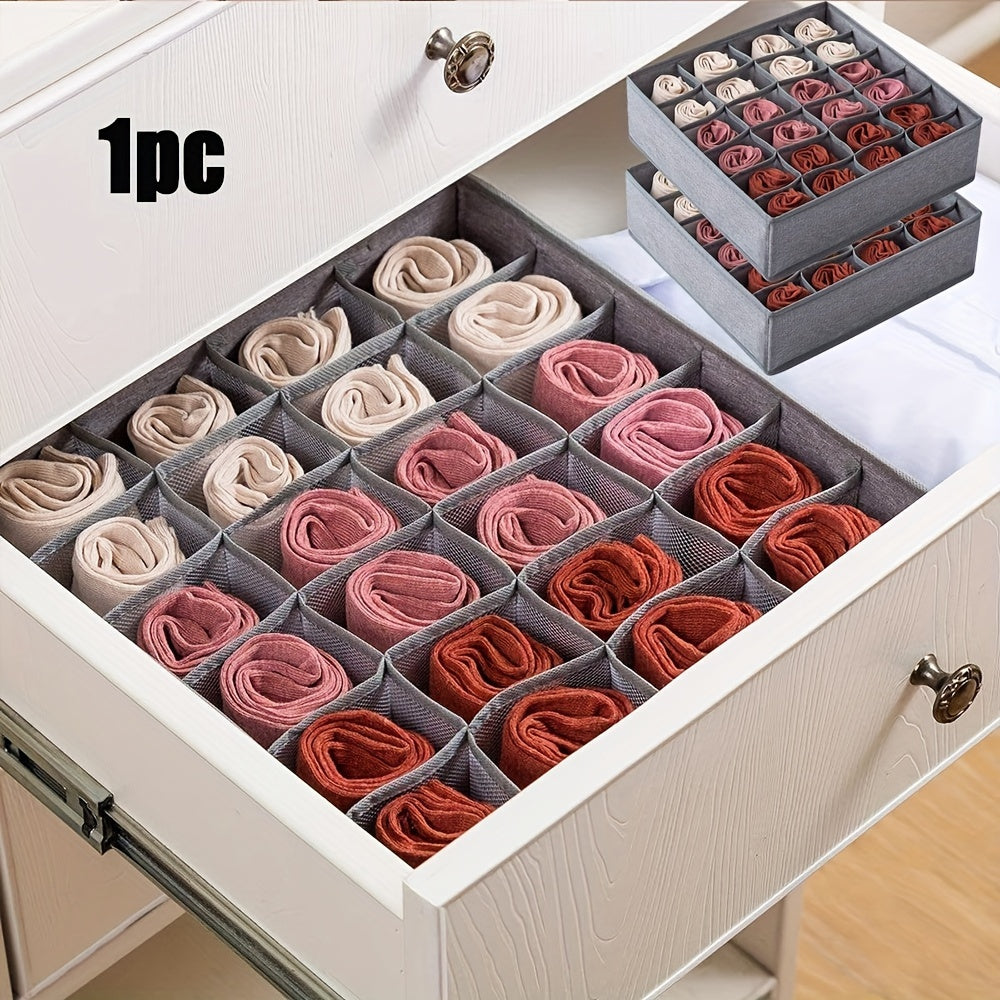 24-Compartment Foldable Storage Organizer for Socks and Underwear Soft Canvas Closet Organizer