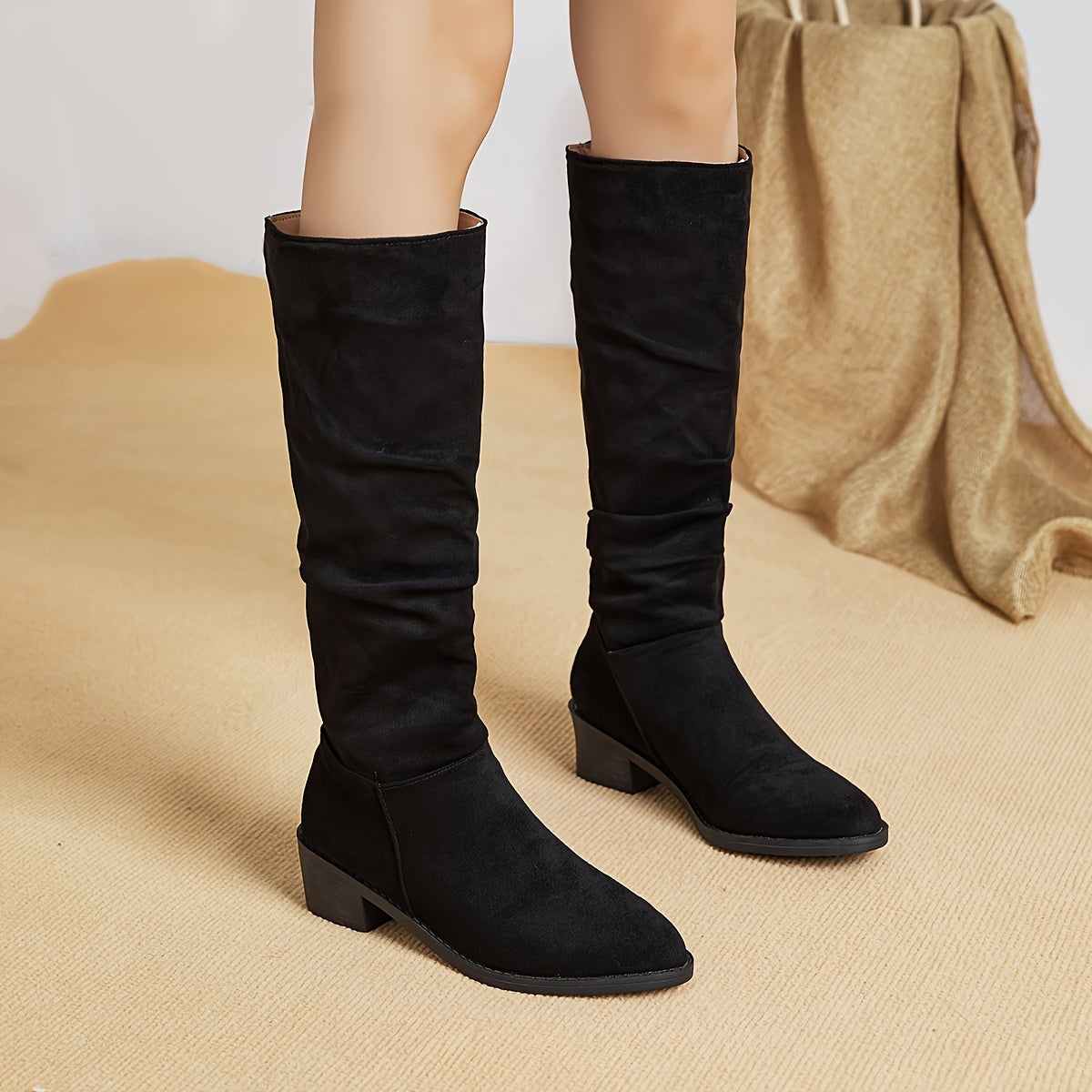 Women's Leather High Boots with Heel for Fall and Winter