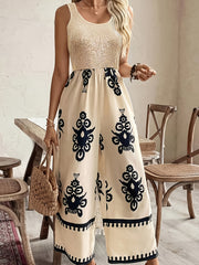 Women's Plus Size Jumpsuit Sequin Off-Shoulder Wide Leg Floral Beige Summer