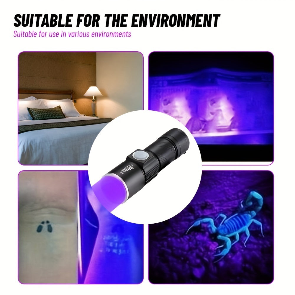 Rechargeable UV Flashlight for Pet Urine Stains Resin Curing Scorpion Hunting 395nm