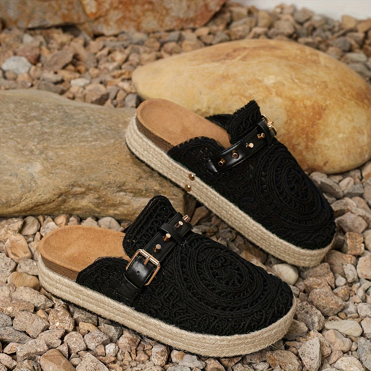 Women's Summer Casual Slip-On Mules with Embroidery and Lightweight Fabric