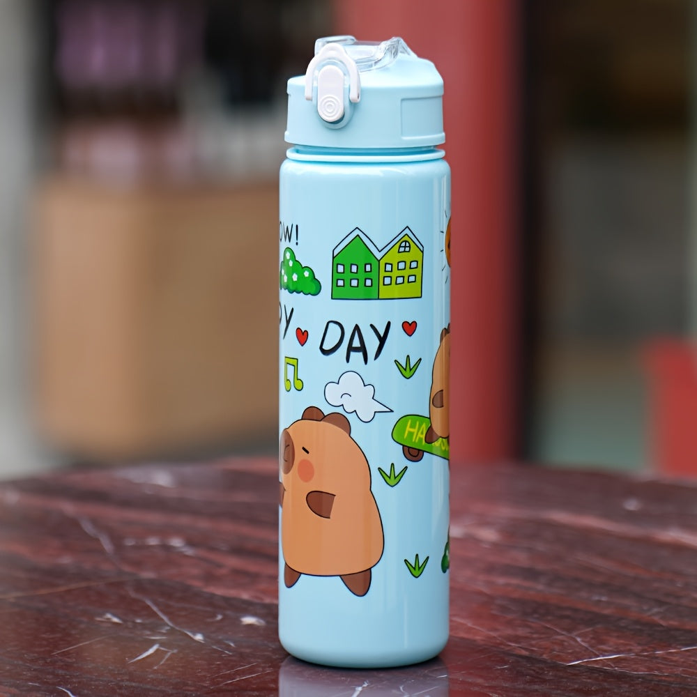 Kids Cartoon Water Bottle 21oz Leak-Proof Flip Cap Straw PVC-Free Plastic