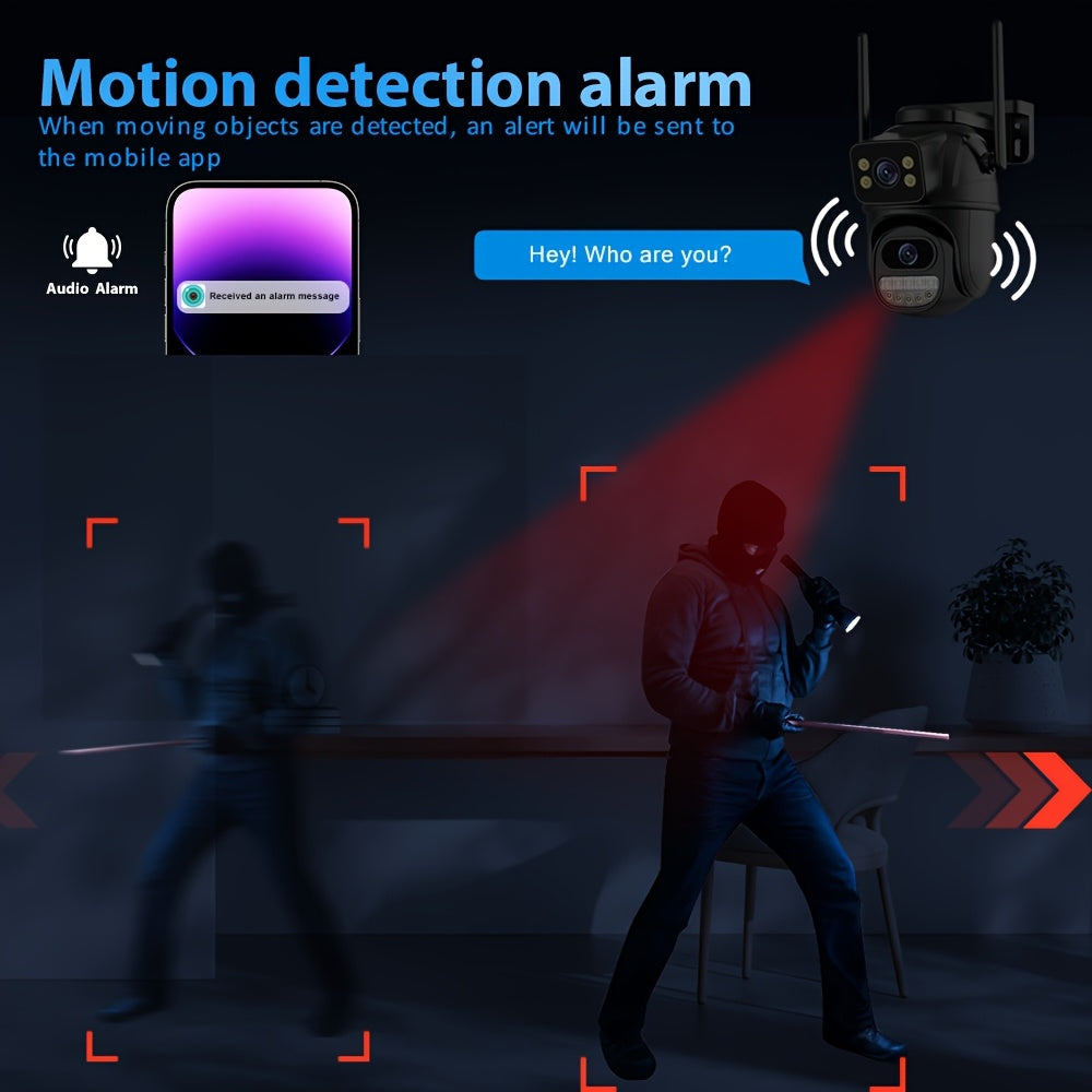 Cámara de seguridad domo PTZ con doble lente 4K WiFi visión nocturna detección de movimiento audio bidireccional interior y exterior