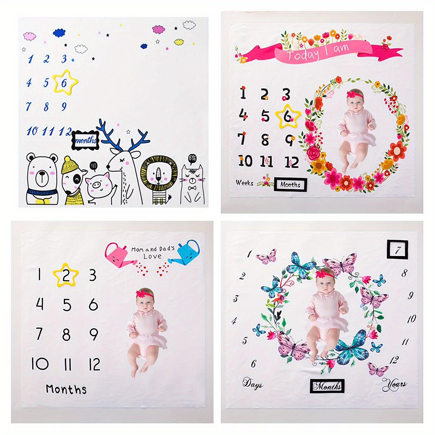 Baby Blanket for Creative Photography Props Soft White Polyester Monthly Growth Record for Kids