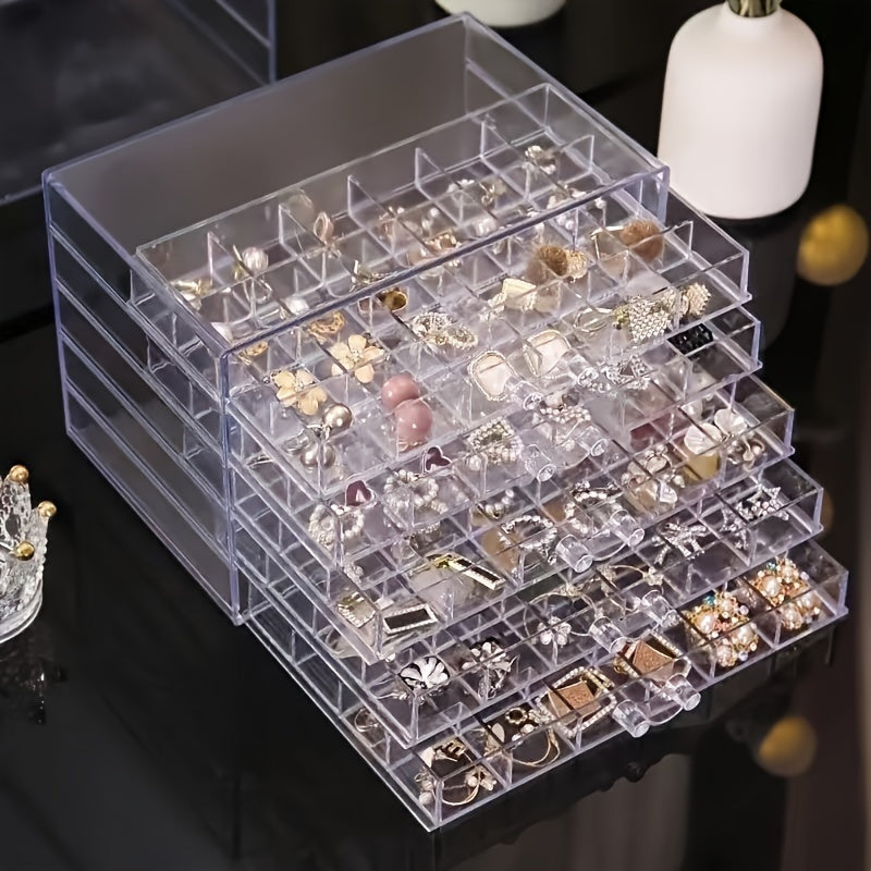 Transparent Jewelry Drawer Organizer Box with 120 Compartments for Rings Earrings and Necklaces