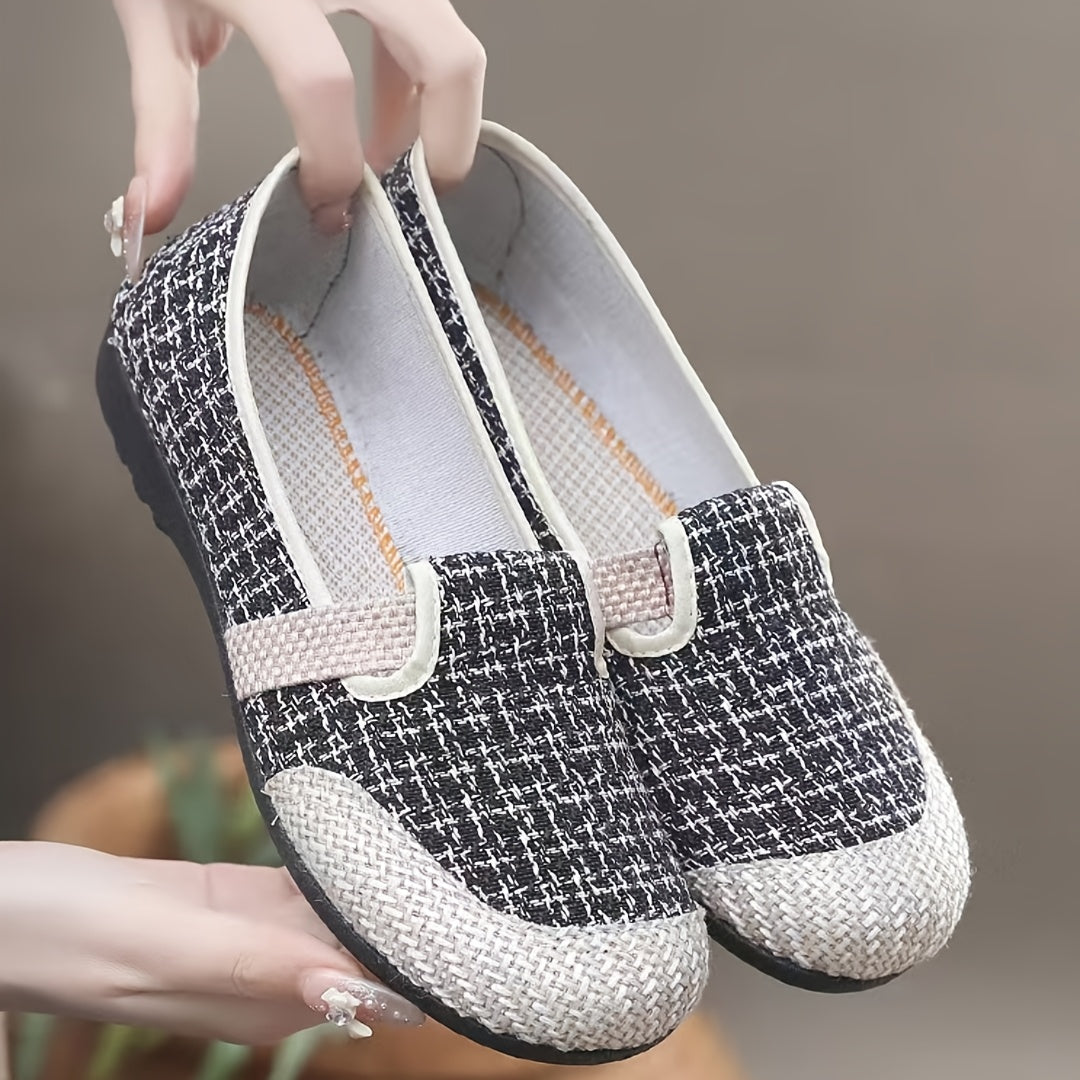 Women's Linen Slip-On Loafers with Non-Slip Rubber Sole for Summer Casual Wear