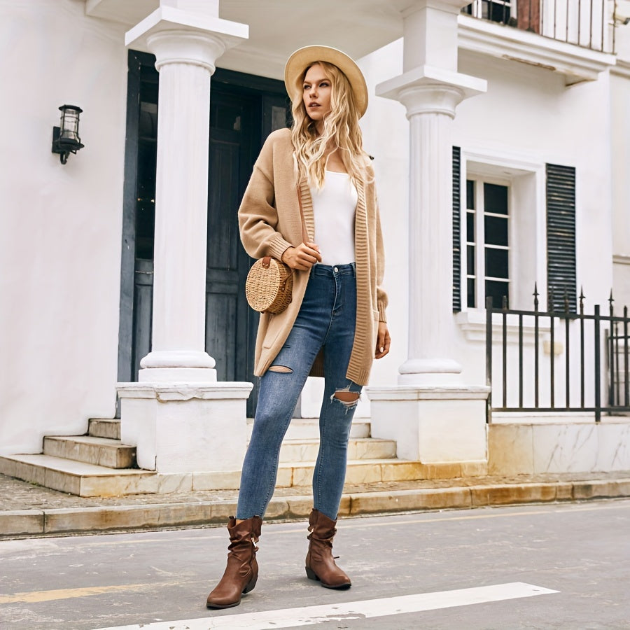 Women's Leather Western Cowboy Boots Pointed Toe Low Heel Side Zipper