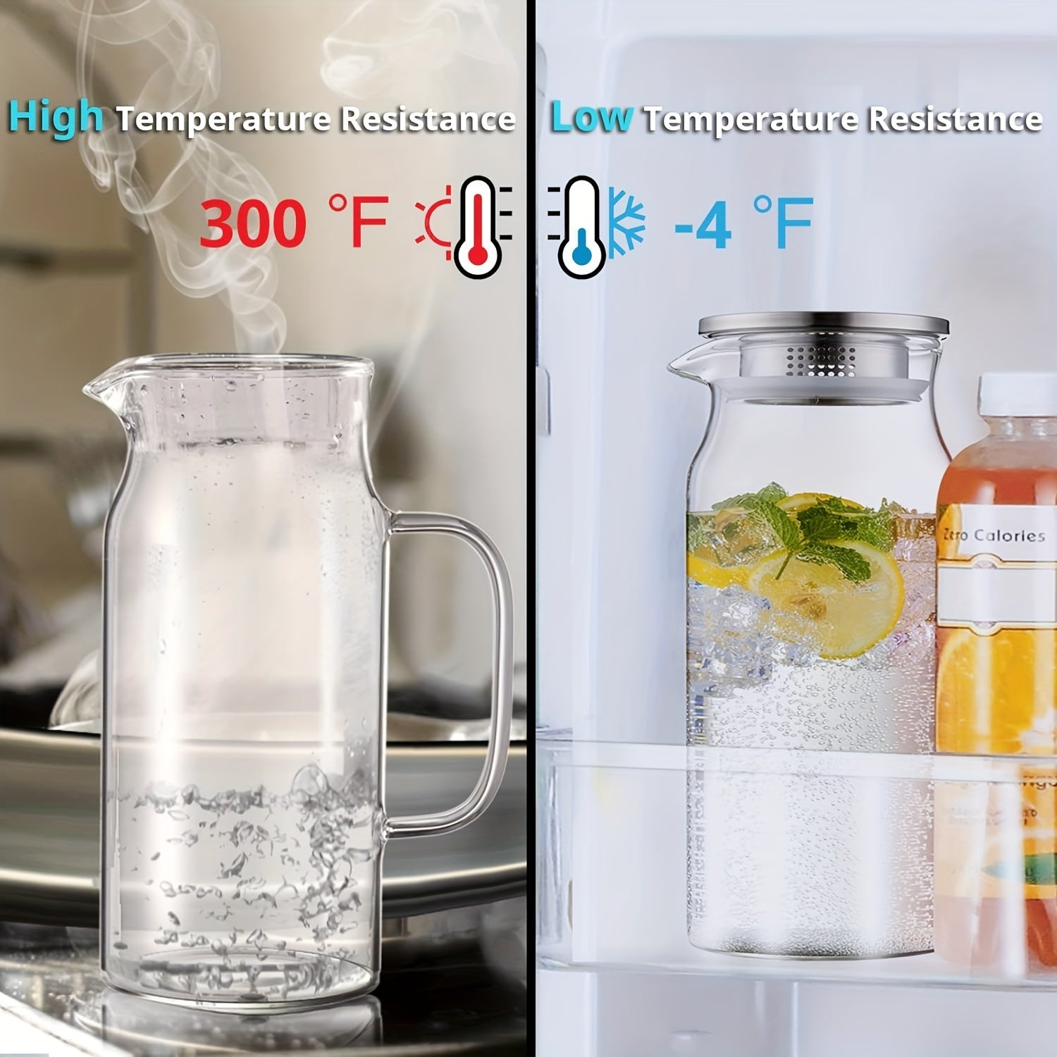 Large Glass Pitcher with Lid and Spout for Hot Cold Beverages 1.5L