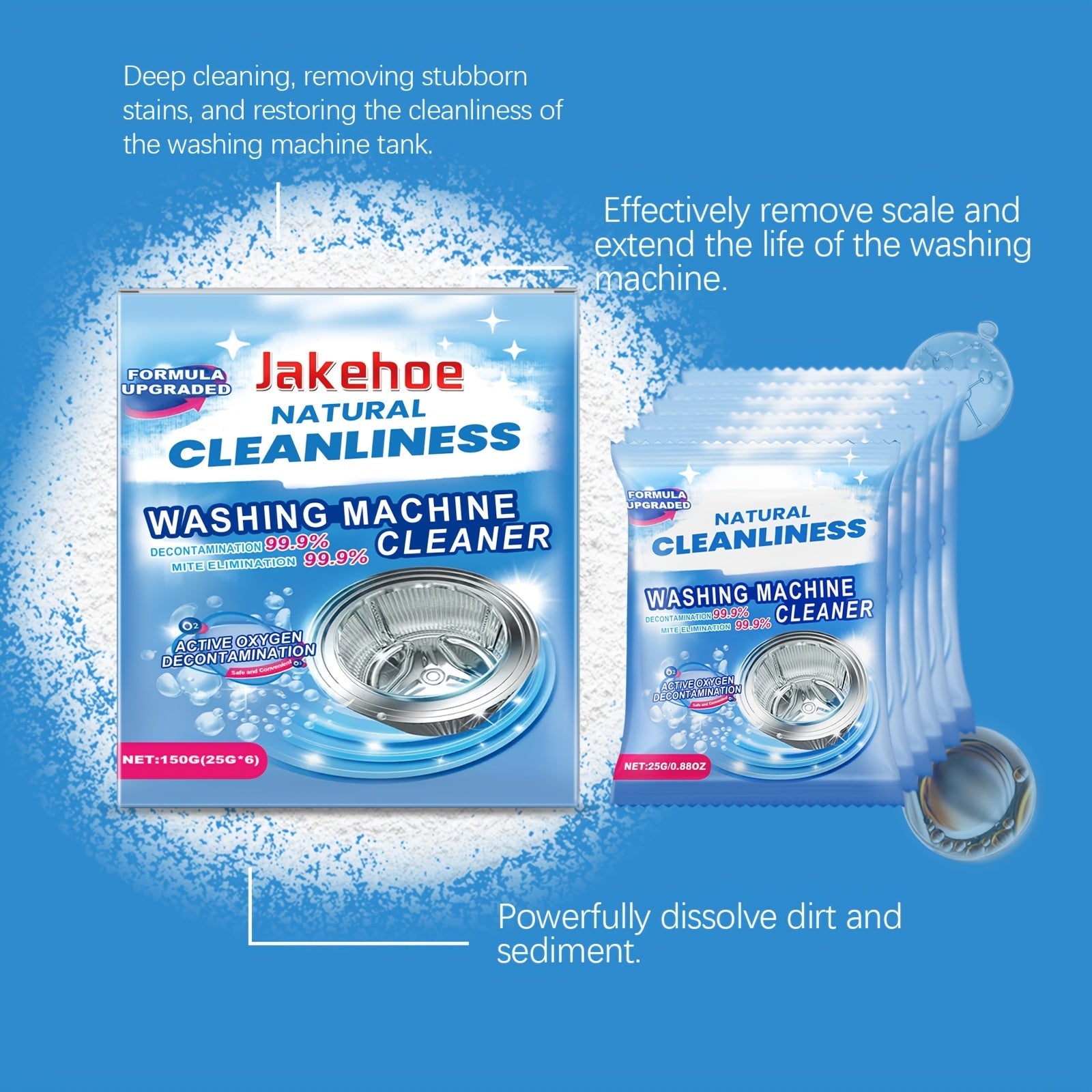 Stain Remover and Cleaning Powder for Washing Machines, Residue-Free, Odor Elimination