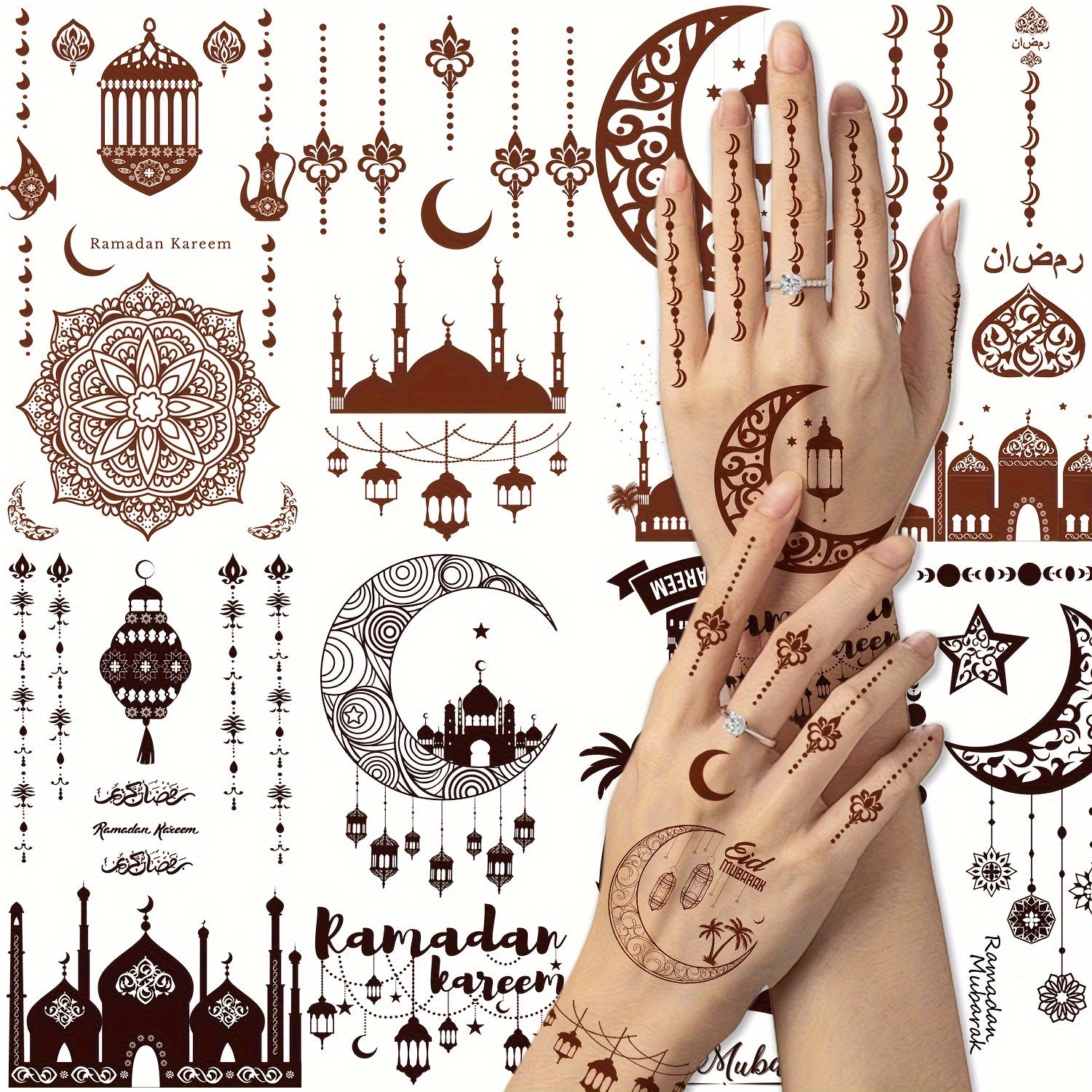 10 Sheets Ramadan Temporary Tattoos for Men and Women Eid Al-Fitr Body Art