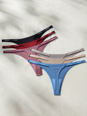 Set of 6 Women's Ribbed Low Waist Thongs for Women
