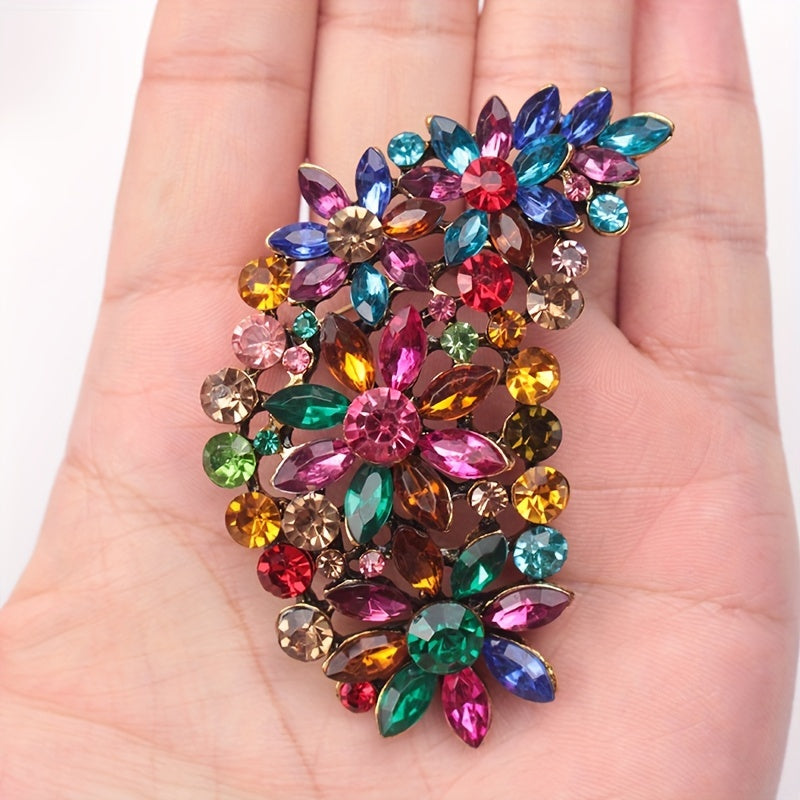 Retro Colorful Glass Brooch for Women Exaggerated Pin Jewelry