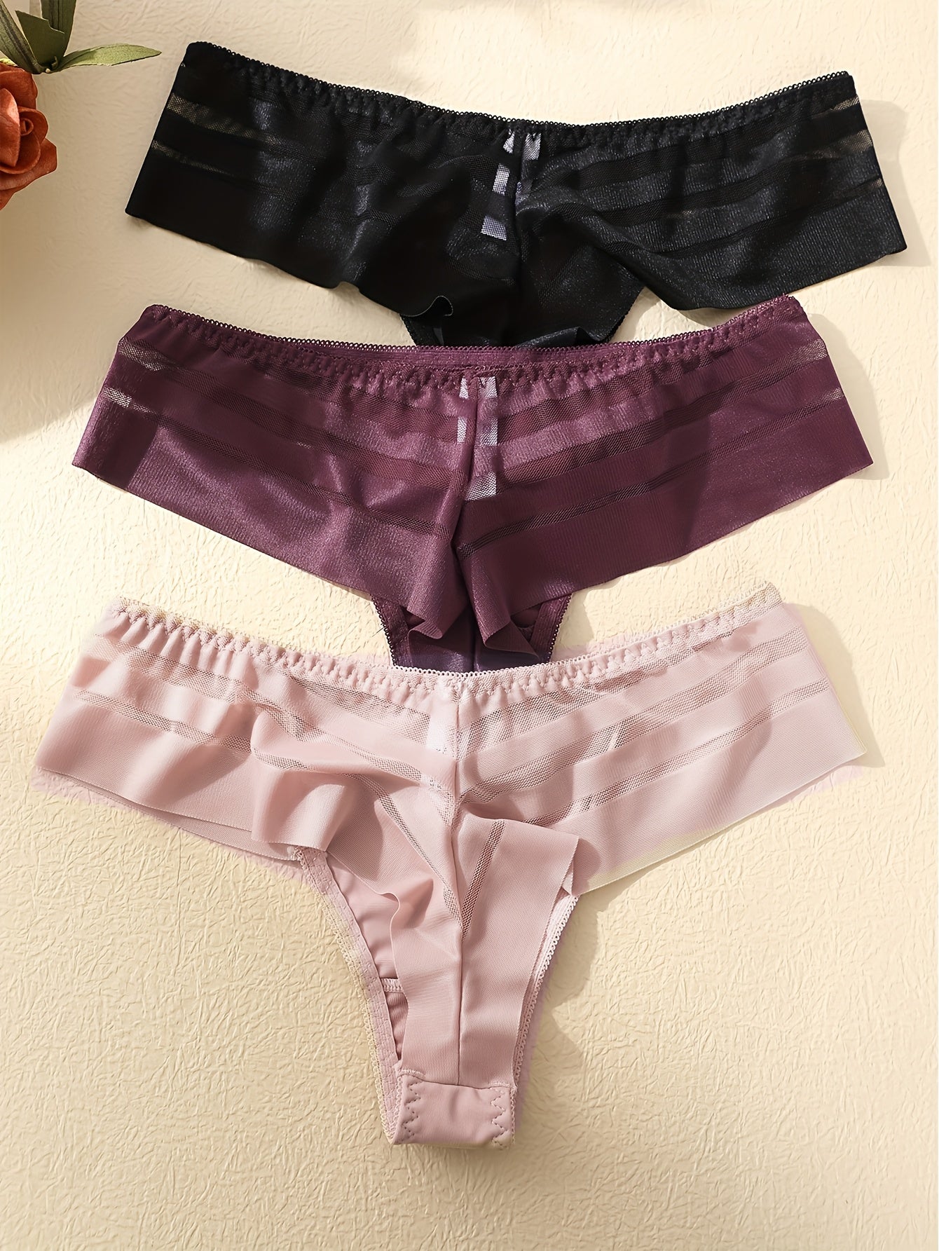 Women’s Lace Thongs Set 3 Pack Breathable Mesh Low-Rise G-String Underwear